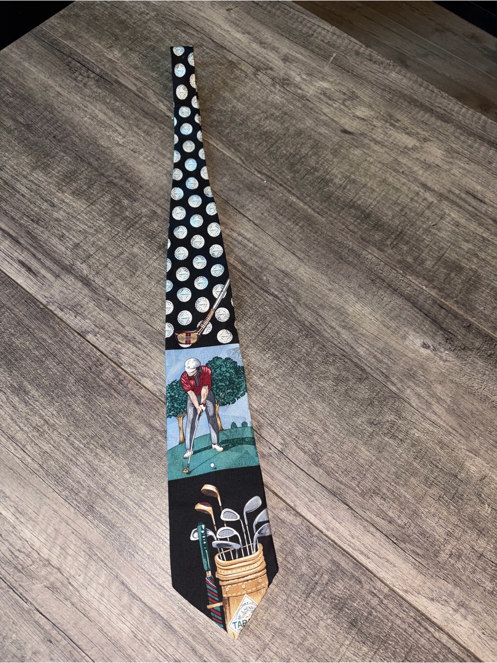 Tabasco Men's Black Novelty Golf Print Tie with Polka Golf Balls
